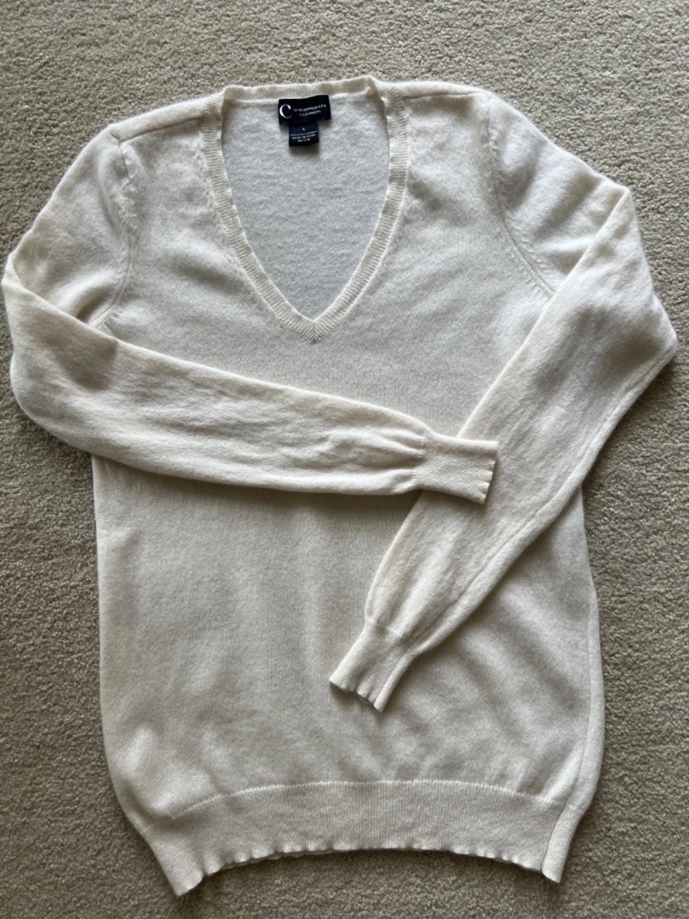 C by Bloomingsdale's Cashmere Sweater Womens L White/Beige V-Neck